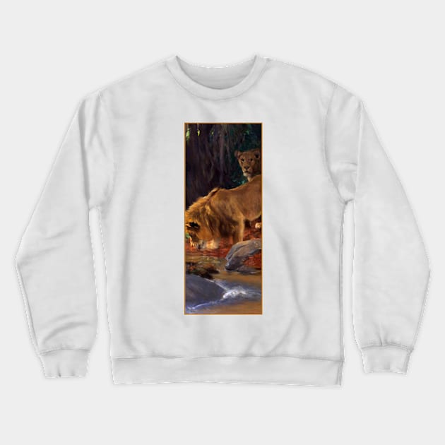 Lions at the Jungle Stream by Wilhelm Kuhnert Crewneck Sweatshirt by academic-art